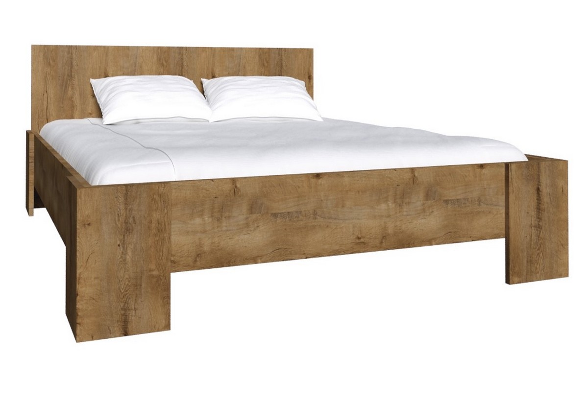 Expedo Manželská postel COLORADO L-1 + rošt + pěnová matrace DE LUX 14 cm, 160 x 200 cm, dub Lefkas tmavý