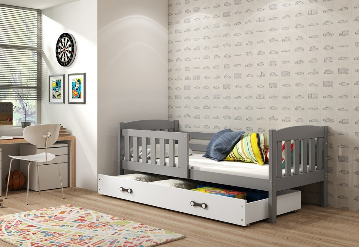 Expedo Dětská postel FLORENT P1 + úložný prostor + matrace + rošt ZDARMA, 80x160, grafit, bílá