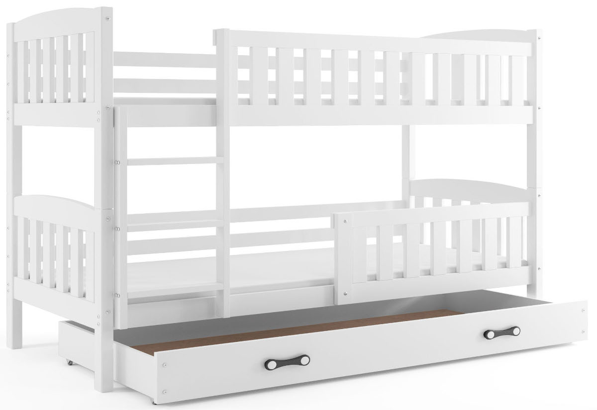 Expedo Patrová postel FLORENT 2 + úložný prostor + matrace + rošt ZDARMA, 90x200, bílý, bílá