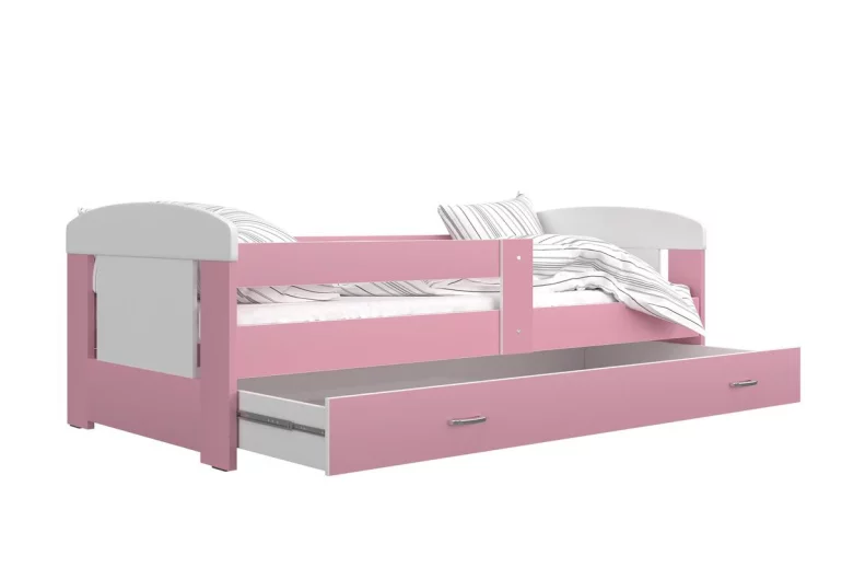 Dětská postel JAKUB P1 COLOR, 80x160, včetně ÚP, bílý/růžový