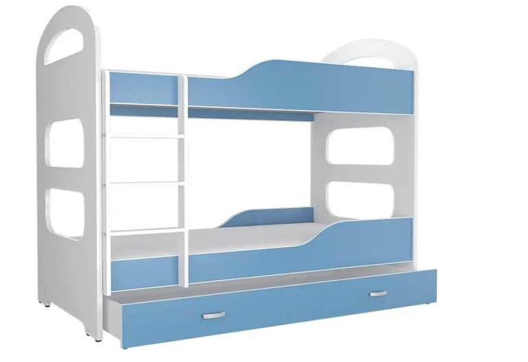 Dětská patrová postel PATRIK 2 COLOR + matrace + rošt ZDARMA, 190x80, bílý/modrý