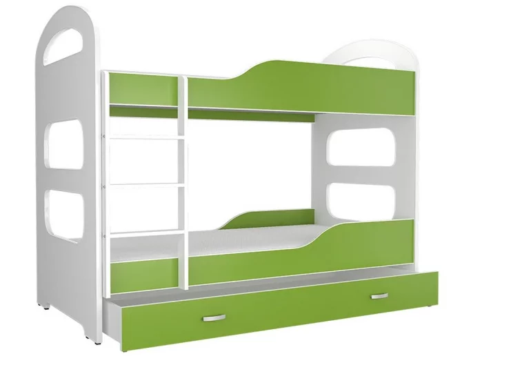 Dětská patrová postel PATRIK 2 COLOR + matrace + rošt ZDARMA, 190x80, bílý/zelený