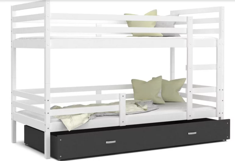 Dětská patrová postel RACEK B 2 COLOR + rošt + matrace ZDARMA, 190x80, bílý/šedý