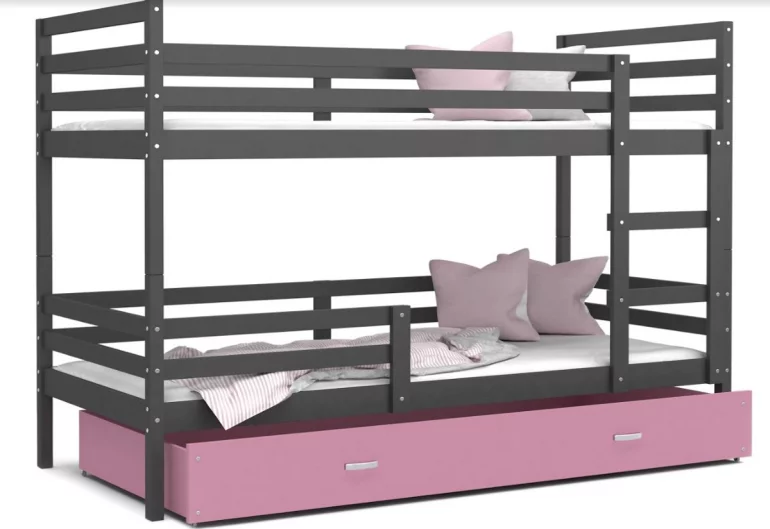 Dětská patrová postel RACEK B 2 COLOR + rošt + matrace ZDARMA, 190x80, šedý/růžový
