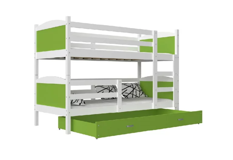 Dětská patrová postel MATES 2 COLOR + matrace + rošt ZDARMA, 190x80, bílý/zelený