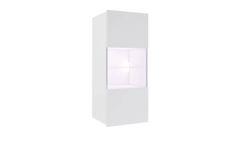 Závěsná vitrína BRINICA, 45x117x32, bílá/bílý lesk, + bílé LED