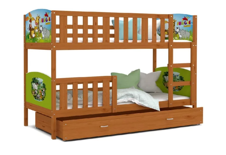 Dětská patrová postel DOBBY 2 s potiskem + matrace + rošt ZDARMA