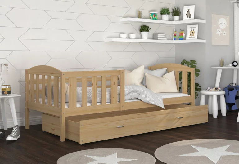 Dětská dřevěná postel KUBA P1 + úložný prostor + matrace + rošt