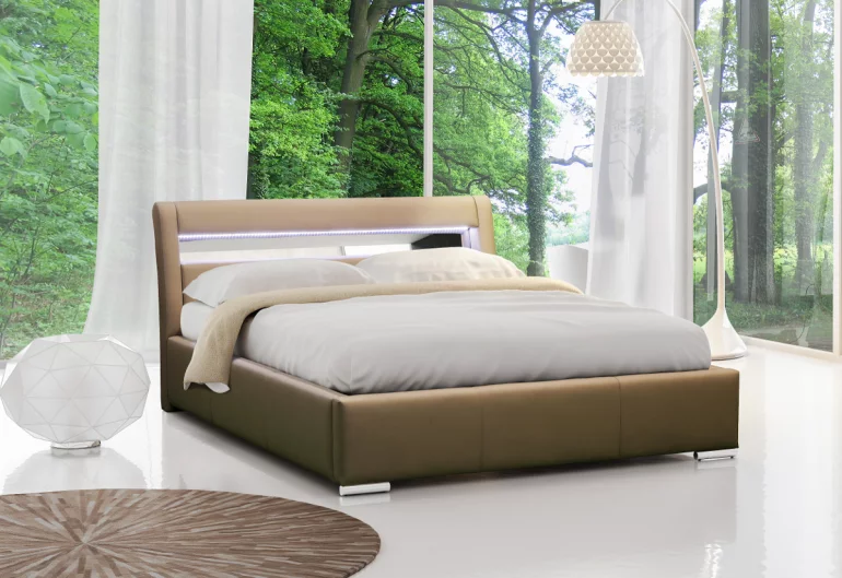 Čalouněná postel ZENONE s LED osvětlením a matrací, 120x200