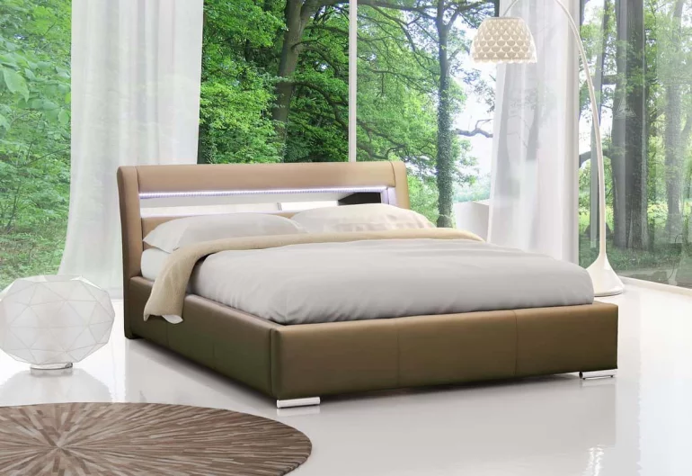 Čalouněná postel ZENONE s LED osvětlením a matrací, 200x200