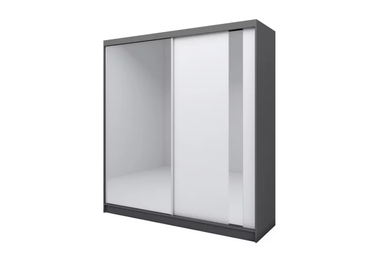 Skříň s posuvnými dveřmi a zrcadlem GAJA, 200x216x61, bílá/grafit - VÝPRODEJ č.2237