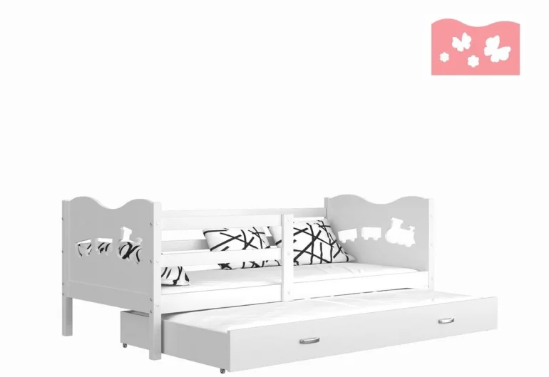 Dětská postel FOX P2 COLOR + matrace + rošt ZDARMA, 190x80, bílá/motýl/bílá
