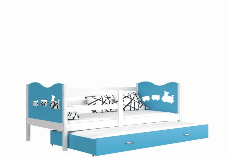 Dětská postel FOX P2 color + matrace + rošt ZDARMA, 184x80, bílá/motýl/modrá