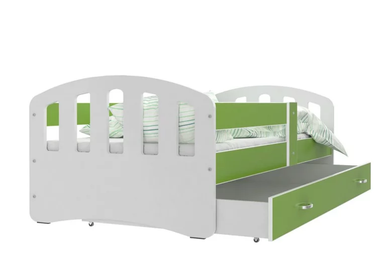 Dětská postel ŠTÍSTKO P1 COLOR + matrace + rošt ZDARMA, 140x80, bílá/zelená