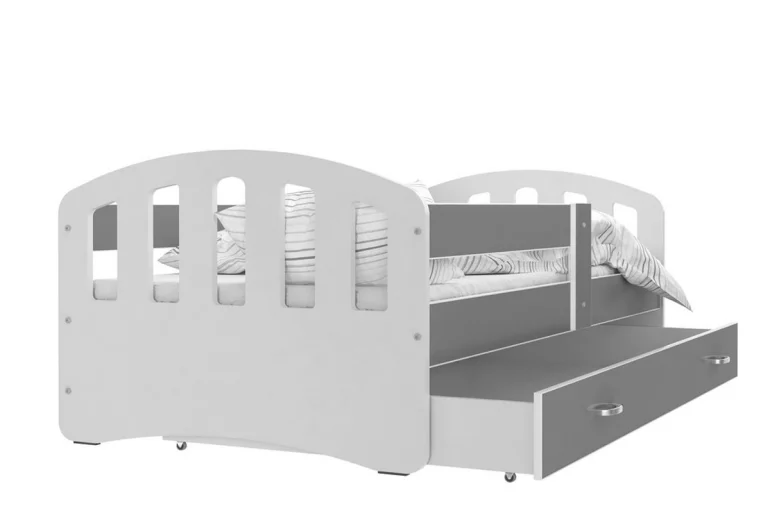 Dětská postel ŠTÍSTKO P1 COLOR + matrace + rošt ZDARMA, 140x80, bílá/šedá