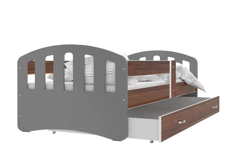 Dětská postel ŠTÍSTKO barevná + matrace + rošt ZDARMA, 140x80, šedá/havana