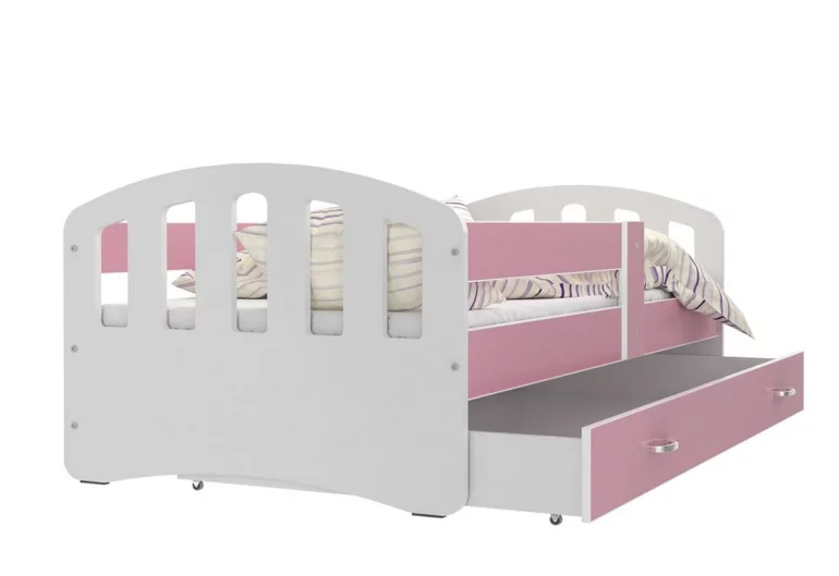 Dětská postel ŠTÍSTKO P1 COLOR + matrace + rošt ZDARMA, 160x80, bílá/růžová