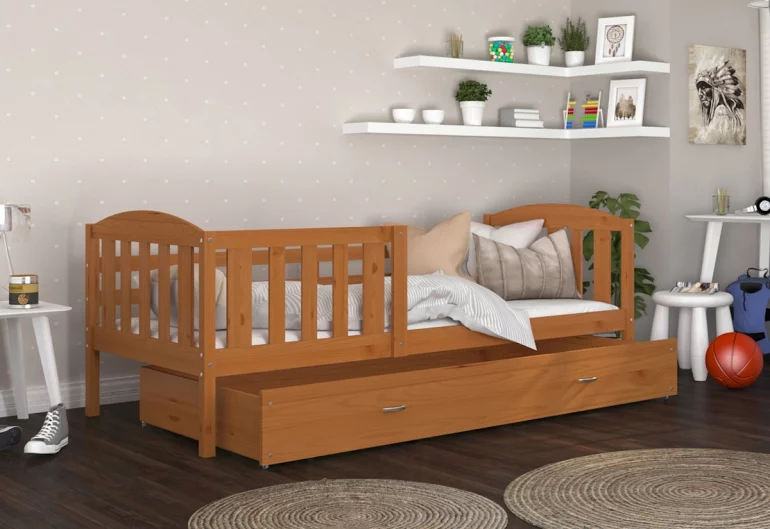 Dřevěná dětská postel KUBA P1 masiv + matrace + rošt ZDARMA, masiv, 190x80, olše