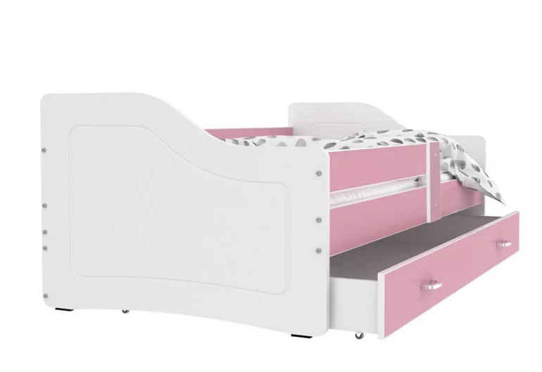 Dětská postel SWAN P1 COLOR + matrace + rošt ZDARMA, 140x80, růžová/bílá