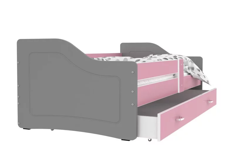 Dětská postel SWAN + matrace + rošt ZDARMA, 180x80, růžová/šedá