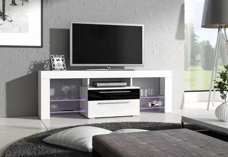 TV stolek STANLEY Plus, bílá/černá lesk