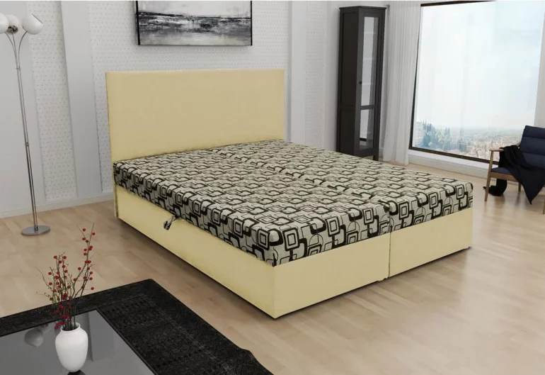 Manželská postel THOMAS včetně matrace, 140x200, Dolaro 100 krémový/Siena 555