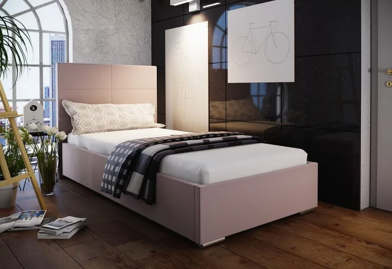 Jednolůžková čalouněná postel NASTY 4 + rošt + matrace, 80x200, malmo 61