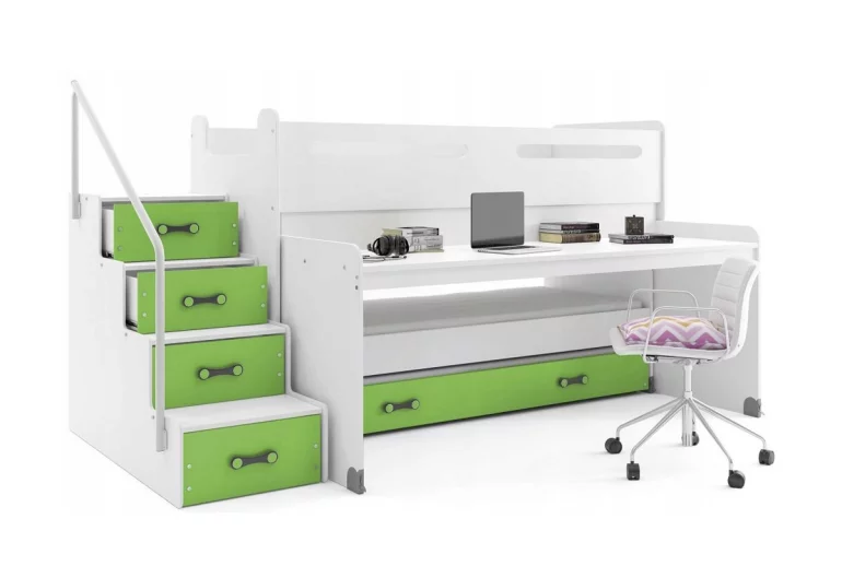 VÝPRODEJ Dětská patrová postel XAVER 1, 200x80, bílá/zelená