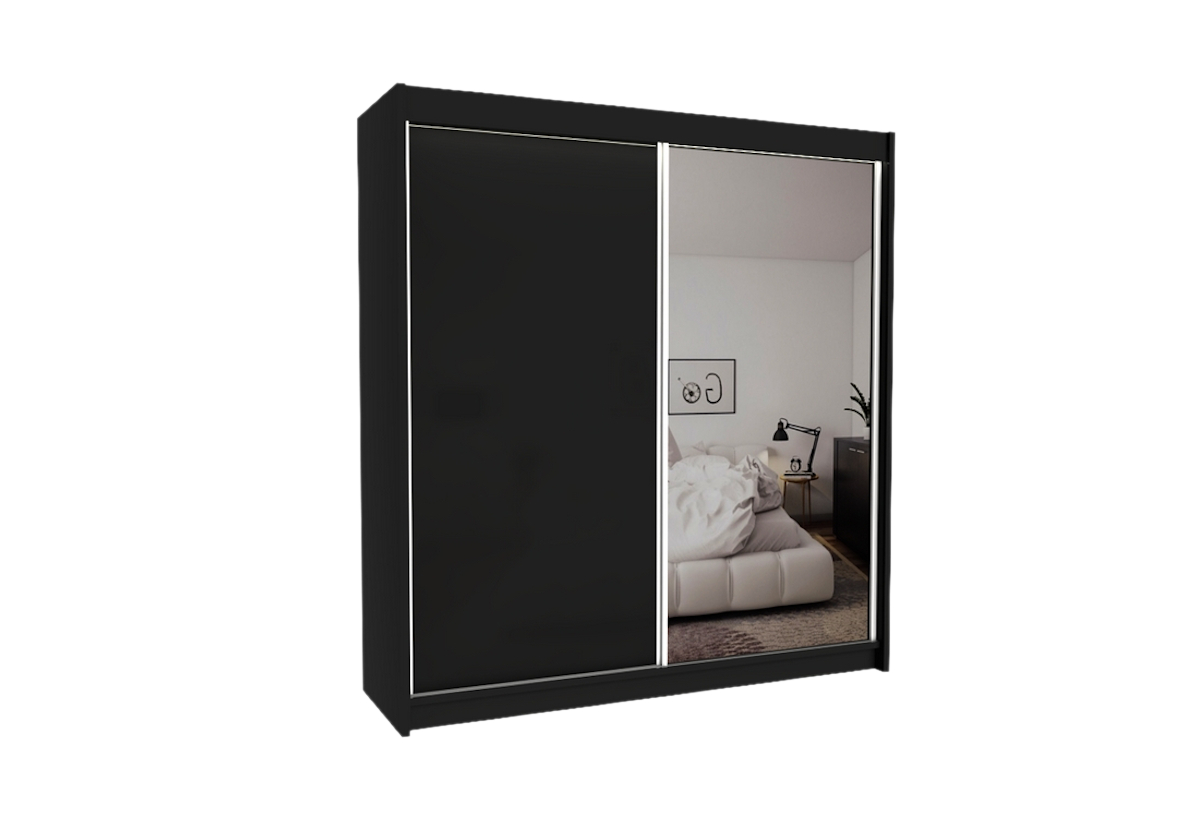 Levně Expedo Skříň s posuvnými dveřmi a zrcadlem TARRA, černá, 200x216x61