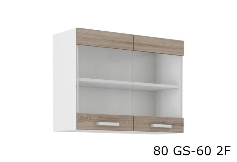 Kuchyňská skříňka horní prosklená SOPHIA 80 GS-60 2F, 80x60x31, bílá/dub sonoma trufel