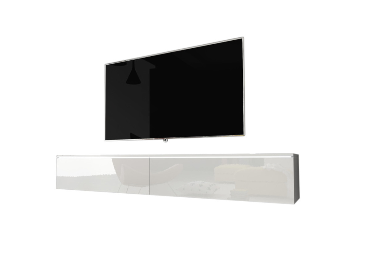 Levně Expedo TV stolek MENDES D 180, 180x30x32, bílá/bílá lesk