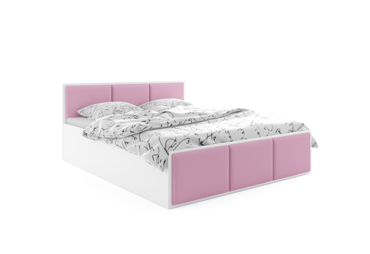 Levně Expedo Čalouněná postel SANTOS, 120x200, bílá/trinity 19 - růžová + kovový rošt + matrace