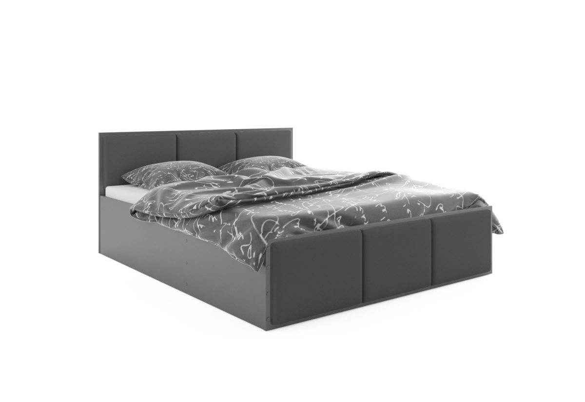 Expedo Čalouněná postel SANTOS, 160x200, grafit/trinity 15 - šedá + kovový rošt + matrace