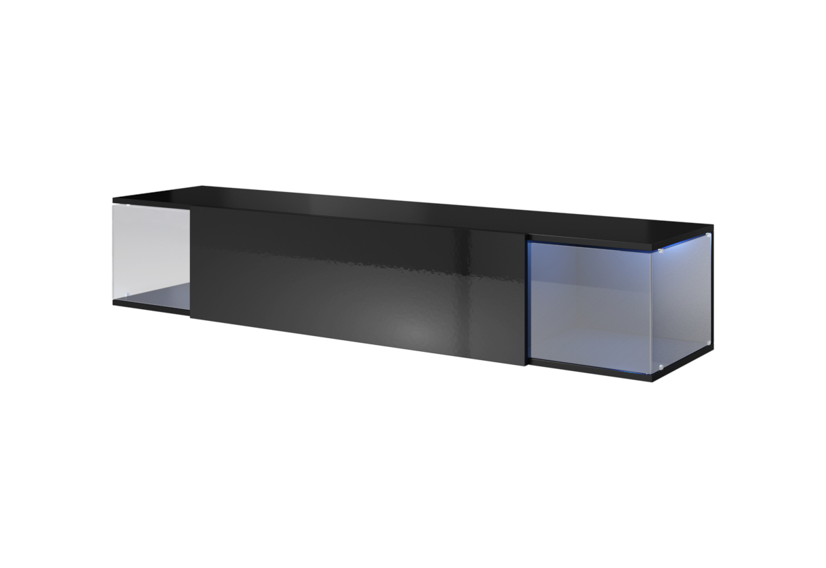 Levně Expedo TV stolek AIROS, 160x30x38, černá/černá lesk